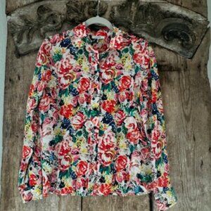 GANNI XS Silk floral button down blouse